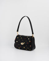Black Quilted Floral Motif Embroidered Crossbody