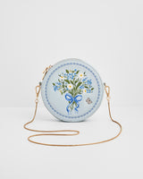 Blue Floral Embroidered Bow Circle Bag