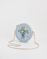 Blue Floral Embroidered Bow Circle Bag