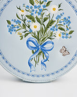 Blue Floral Embroidered Bow Circle Bag
