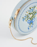 Blue Floral Embroidered Bow Circle Bag
