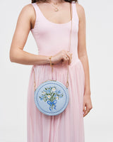 Blue Floral Embroidered Bow Circle Bag