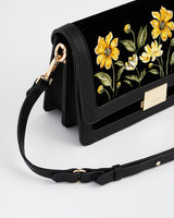 Black Botanical Embroidered Foldover Bag