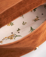 Tan Faux Suede Floral Embroidered Shoulder Bag
