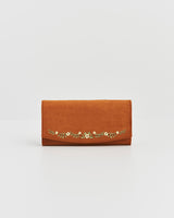 Tan Faux Suede Floral Embroidered Purse