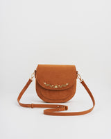 Tan Faux Suede Floral Embroidered Saddle Bag