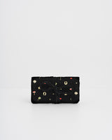 Black Quilted Floral Motif Embroidered Jewellery Roll