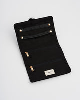 Black Quilted Floral Motif Embroidered Jewellery Roll