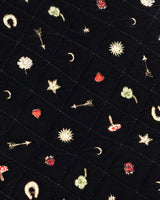 Black Quilted Floral Motif Embroidered Jewellery Roll