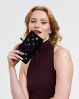 Black Quilted Floral Motif Embroidered Jewellery Roll