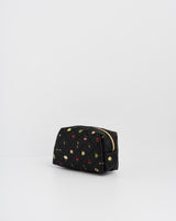 Black Quilted Floral Motif Embroidered Pouch