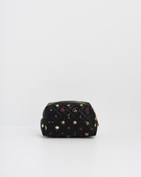 Black Quilted Floral Motif Embroidered Pouch