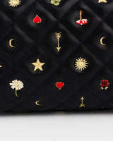 Black Quilted Floral Motif Embroidered Pouch