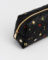 Black Quilted Floral Motif Embroidered Pouch
