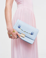 Blue Bird Embroidered Foldover Bag