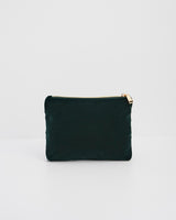 Meadow Scene Embroidered Medium Pouch in Forest Green Velvet