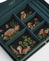 Meadow Scene Embroidered Large Jewellery Box in Forest Green Croc