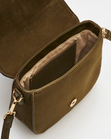 Beth Saddle Bag in Khaki Suedette