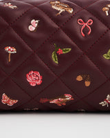 Embroidered Quilted Medium Pouch in Burgundy