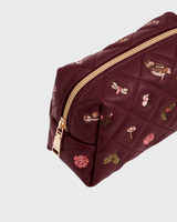 Embroidered Quilted Medium Pouch in Burgundy