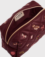 Embroidered Quilted Medium Pouch in Burgundy