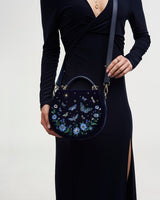 Charlotte Butterfly Embroidered Saddle Bag in Navy Velvet