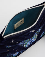 Butterfly Embroidered Pouch in Navy Velvet