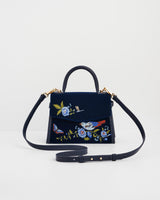 Eliza Nightingale Embroidered Top Handle Bag in Sapphire Velvet