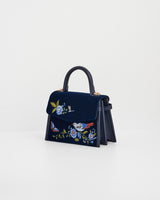 Eliza Nightingale Embroidered Top Handle Bag in Sapphire Velvet