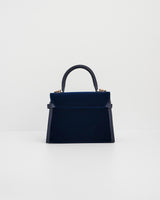 Eliza Nightingale Embroidered Top Handle Bag in Sapphire Velvet