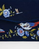 Eliza Nightingale Embroidered Top Handle Bag in Sapphire Velvet