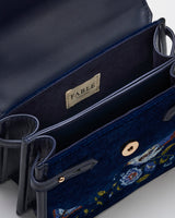 Eliza Nightingale Embroidered Top Handle Bag in Sapphire Velvet