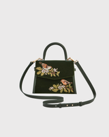 Eliza Wren Embroidered Top Handle Bag in Green Velvet
