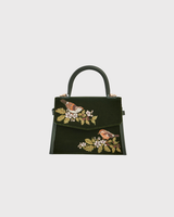 Eliza Wren Embroidered Top Handle Bag in Green Velvet