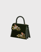 Eliza Wren Embroidered Top Handle Bag in Green Velvet