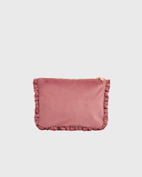 Floral Posy Embroidered Medium Pouch in Rose Pink Velvet