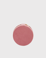 Floral Wreath Embroidered Round Jewellery Box in Rose Pink Velvet
