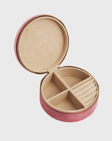 Floral Wreath Embroidered Round Jewellery Box in Rose Pink Velvet