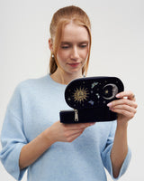 Night Sky Embroidered Oval Jewellery Box in Navy Velvet