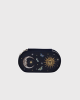 Night Sky Embroidered Oval Jewellery Box in Navy Velvet
