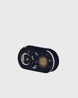 Night Sky Embroidered Oval Jewellery Box in Navy Velvet