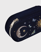 Night Sky Embroidered Oval Jewellery Box in Navy Velvet