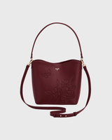 Floral Applique Margot Bucket Bag in Burgundy