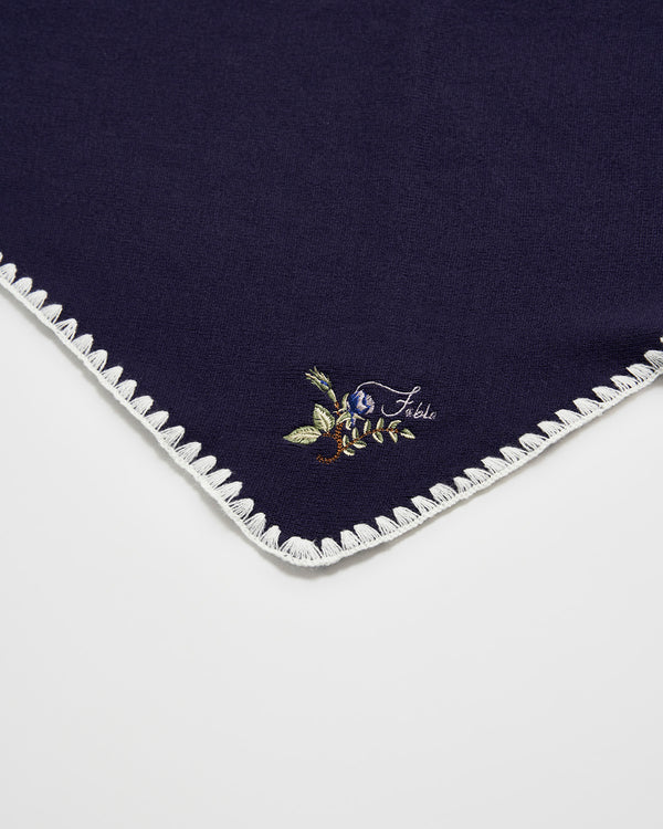 Triangle Blanket-Stitch Blue Scarf