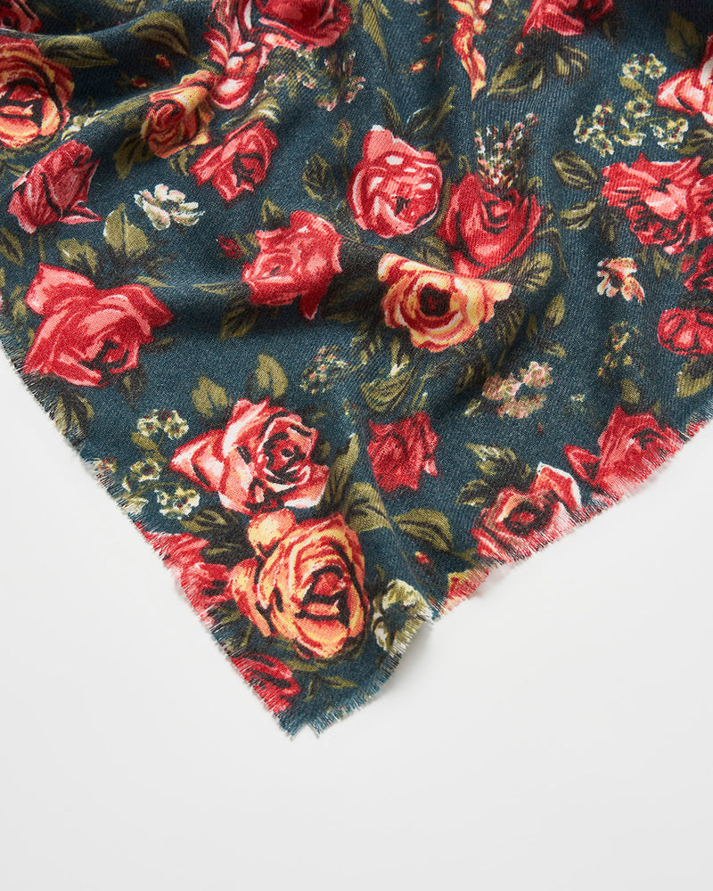 Roses Teal Pashmina Scarf