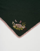 Hedgehog Embroidered 
Knitted Triangle Scarf in Forest Green