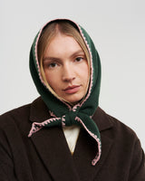 Hedgehog Embroidered 
Knitted Triangle Scarf in Forest Green