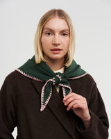 Hedgehog Embroidered 
Knitted Triangle Scarf in Forest Green