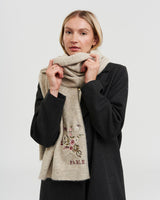Eve Floral Embroidered Knitted Scarf in Oat Marl