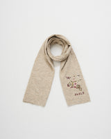 Eve Floral Embroidered Knitted Scarf in Oat Marl